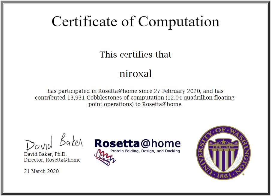 Rosetta@home Zertifikat