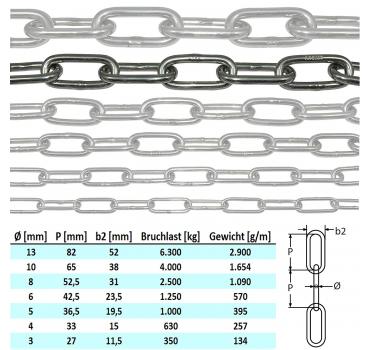 Edelstahlkette V4A langgliedrig vers. Größen - Ankerkette lang Edelstahl Kette