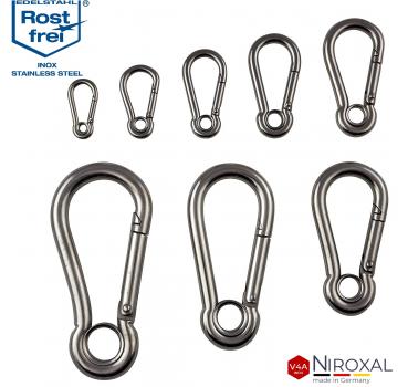 Edelstahlkarabiner mit Kausche robuste Ausführung V4A Edelstahl 4-12 mm Sparpack