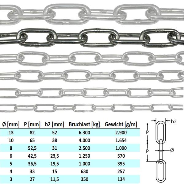 Edelstahlkette V4A langgliedrig vers. Größen - Ankerkette lang Edelstahl Kette Edelstahlkette V4A langgliedrig vers. Größen - Ankerkette lang Edelstahl Kette