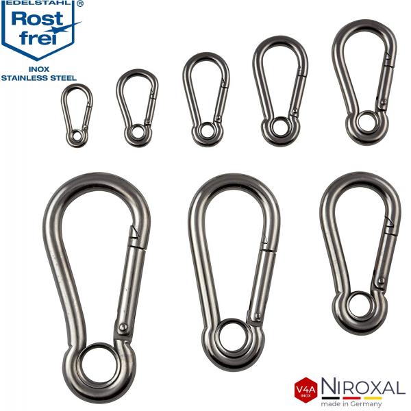 Edelstahlkarabiner mit Kausche robuste Ausführung V4A Edelstahl 4-12 mm Sparpack Edelstahlkarabiner mit Kausche robuste Ausführung V4A Edelstahl 4-12 mm Sparpack