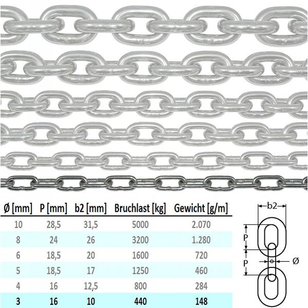 Edelstahlkette V4A kurzgliedrig an einem Stück Ankerkette rostfrei niro inox