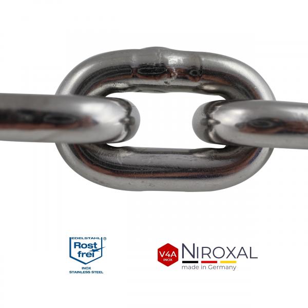 Edelstahlkette V4A kurzgliedrig an einem Stück Ankerkette rostfrei niro inox Edelstahlkette V4A kurzgliedrig an einem Stück Ankerkette rostfrei niro inox