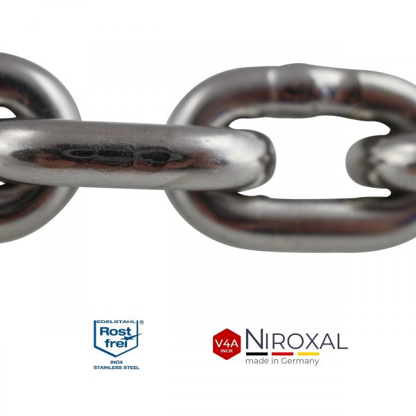 Edelstahlkette V4A kurzgliedrig an einem Stück Ankerkette rostfrei niro inox Edelstahlkette V4A kurzgliedrig an einem Stück Ankerkette rostfrei niro inox