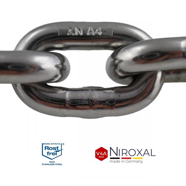 Edelstahlkette V4A kurzgliedrig an einem Stück Ankerkette rostfrei niro inox Edelstahlkette V4A kurzgliedrig an einem Stück Ankerkette rostfrei niro inox