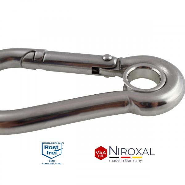 Edelstahlkarabiner mit Kausche robuste Ausführung V4A Edelstahl 4-12 mm Sparpack Edelstahlkarabiner mit Kausche robuste Ausführung V4A Edelstahl 4-12 mm Sparpack