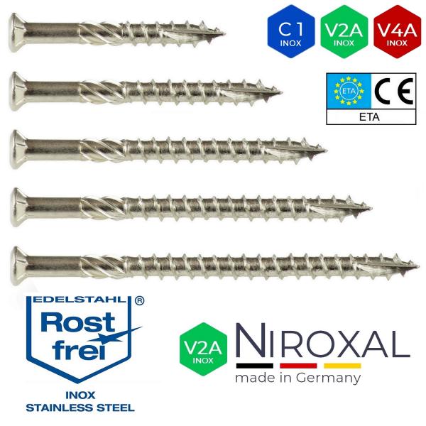 Edelstahl Terassenschrauben TORX Linsen Senkkopf Schraube Schneidkerbe V2A 5mm 40-80mm 25-100 St.